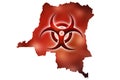 Biohazard sign against the background of a contour map of Democratic Republic of the Congo with a red glow. The concept of a new Royalty Free Stock Photo