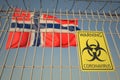 Coronavirus biohazard sign with flag of Norway as a background. Norwegian Quarantine, conceptual 3D rendering