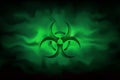 Biohazard sign on a background of infected green fog. Dangerous haze poisoned. Spreading smoke attack biological weapons. Vector