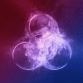 Biohazard sign Red Blue. Biohazard symbol. Abstract night sky background Royalty Free Stock Photo