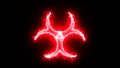 Biohazard sign with red flame effect on a black background