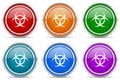 Biohazard silver metallic glossy icons, set of modern design buttons for web, internet and mobile applications in 6 colors options