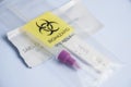 Biohazard Specimen Bag with Covid-19 Antigen Rapid Test Kit used inside