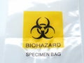 Biohazard specimen bag empty and clear