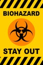 Biohazard Stay Out sign. Yellow sign board. Royalty Free Stock Photo