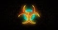 Biohazard money symbol neon on brick wall illustration Royalty Free Stock Photo