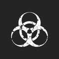 Biohazard vector icon, grunge style, biohazard warning symbol on black background