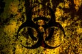 Biohazard, Virus, Covid flag on grunge metal background texture with scratches and cracks