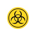 Biohazard warn symbol on yellow round sign. Isolated chemical hazard icon. Biological danger warn. Radiation caution zone. Vector Royalty Free Stock Photo