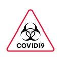 Biohazard warning COVID19 red triangle poster. Biohazard caution signs. No entry. Disease prevention. Safety sign. Eps