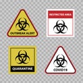 Biohazard warning sign, covid 19 outbreak alert sign, vector