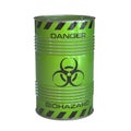 Biohazard waste green barrel with biohazard symbol 3d rendering