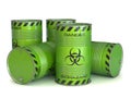 Biohazard waste green barrels with biohazard symbol 3d rendering