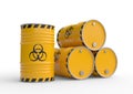 Biohazard waste yellow barrels with biohazard symbol, isolated on white background Royalty Free Stock Photo