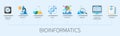 Bioinformatics banner with icons vector infographic in 3D style