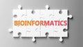 Bioinformatics complex like a puzzle - pictured as word Bioinformatics on a puzzle pieces to show that Bioinformatics can be Royalty Free Stock Photo