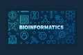Bioinformatics blue outline banner. Vector linear illustration