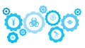 Bioinformatics gear blue icon set. Connected gears and vector icons for logistic, service, shipping, distribution, transport,