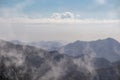 Biokovo - Panoramic view of mystical fog covered mountain ranges of Biokovo nature park near Makarska, Dalmatia, Croatia Royalty Free Stock Photo