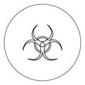 Biological danger icon black color in circle