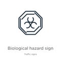 Biological hazard sign icon. Thin linear biological hazard sign outline icon isolated on white background from traffic signs Royalty Free Stock Photo