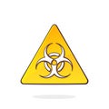 Biological hazard symbol. Yellow triangular warning sign. Microorganism, virus, toxin. Danger attention signal