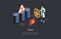 Biological Health Hazard Concept Illustration On Dark Background. Cartoon Style 3D Composition. Isometric Vector Design