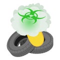 Biological pollution icon isometric vector. Old worn car tire and biohazard sign