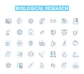 Biological research linear icons set. Genetics, Microbiology, Virology, Botany, Immunology, Ecology, Zoology line vector