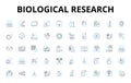 Biological research linear icons set. Genetics, Microbiology, Virology, Botany, Immunology, Ecology, Zoology vector