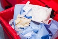 Biological risk waste disposed of in the red trash bag at a operating room