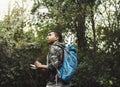 Biologist in a forest exploring Royalty Free Stock Photo