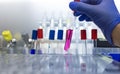 Biologist holding test tube with chemicals