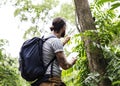 Biologist studying nature in a forest Royalty Free Stock Photo