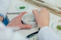 Biologist working with petri dishes Royalty Free Stock Photo