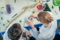 Biologists working with petri dishes Royalty Free Stock Photo