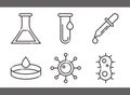 Biology chemistry flasks virus bacteria science element line icons set style