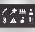 Biology chemistry flasks virus bacteria science element line icons set style