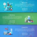 Biology, chemistry and physics vector banners. Science education concept poster in flat style design