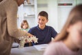 Biology class. Teenage students with teacher on biology class Royalty Free Stock Photo