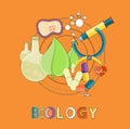 Biology Emblem with Lab Equipment for Researches