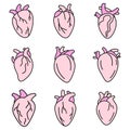Biology human heart icons set vector color