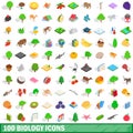 100 biology icons set, isometric 3d style Royalty Free Stock Photo