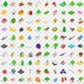 100 biology icons set, isometric 3d style Royalty Free Stock Photo
