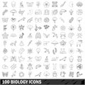 100 biology icons set, outline style Royalty Free Stock Photo