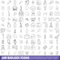 100 biology icons set, outline style Royalty Free Stock Photo