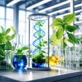 Biology laboratory, nature and science. Plant growth laboratory. DNA gene therapy. Generative AI Royalty Free Stock Photo