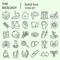 Biology line icon set, science and health symbols set collection or vector sketches. Human body signs set for computer