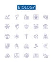 Biology line icons signs set. Design collection of Organism, Cell, Genetics, Evolution, Ecology, Biochemistry