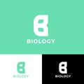 Biology Logo. B monogram on different backgrounds. Letter b consist of two green leaves.